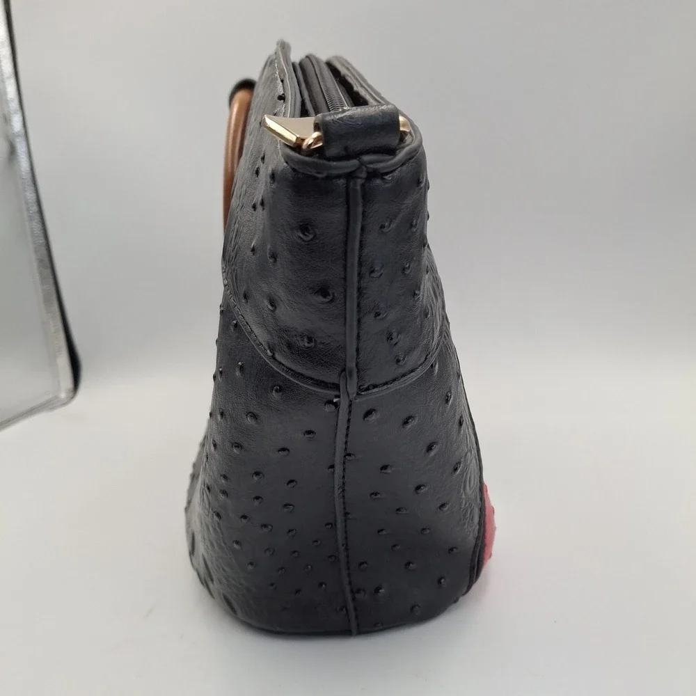Colorblock Faux Ostrich & Alligator‎ Embossed Handbag with Wooden Ring Handles